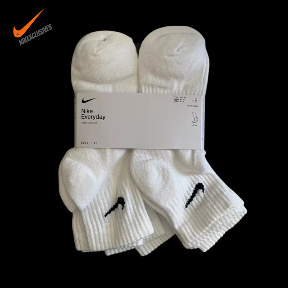 Nike dri-fit everyday Cotton cushioned white ankle socks 6-pack SX7669-100 NEW